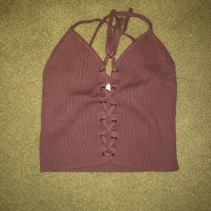Lace-Up Dusty Rose Cropped Tank Top